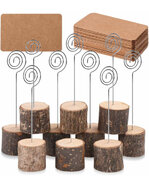 Premium Wood Place Card Holders with Swirl Wire and 20 Pcs Kraft Place Cards, Rustic Wood Table Number Holders Stands, Name Cards Photo Holders for Wedding Party Sign Food Cards Label