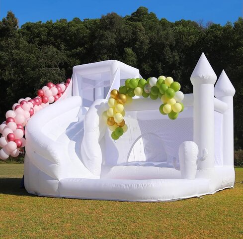 White Castle Bounce House w/ Curved Slide and Ball Pit White Castle Bounce House w/ Curved Slide and Ball Pit