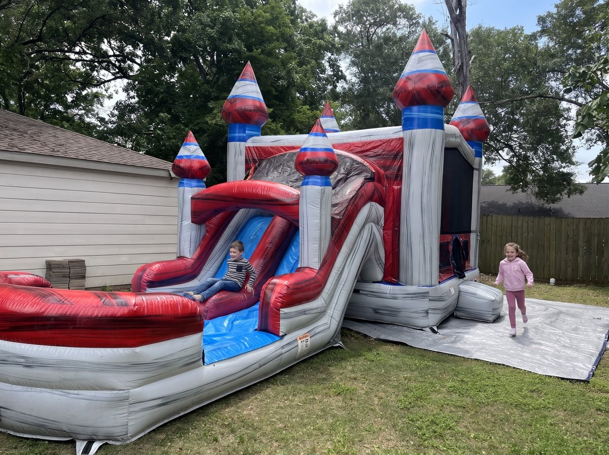 Dual Lane Space Combo set up on grass in a Sugar Land backyard