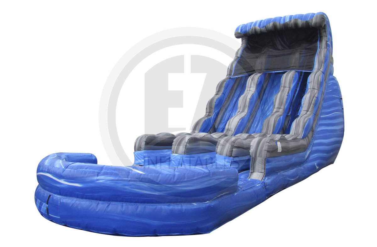angled front view of a 18' ft dual lane water slide.