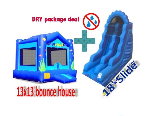 Package: DRY 18' Blue Slide & Ocean Bounce House