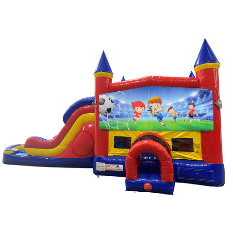 Soccer Double Lane Water Slide with Bounce House