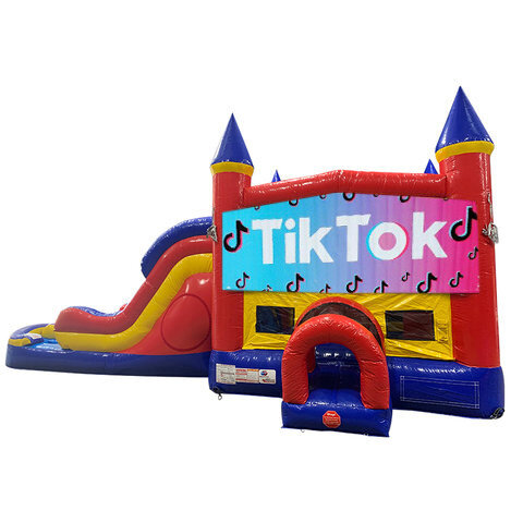 Tik Tok Double Lane Dry Slide with Bounce House