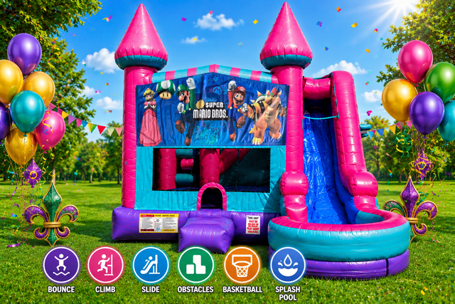 Super Mario Brothers Inflatable Pink Combo 7in1 Bounce House