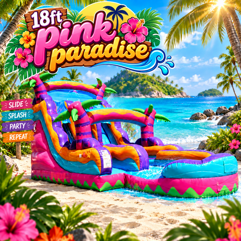 18 Ft Pink Paradise Water Slide Double lane