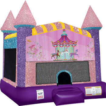 Carousel Inflatable bounce house with Basketball Goal Pink