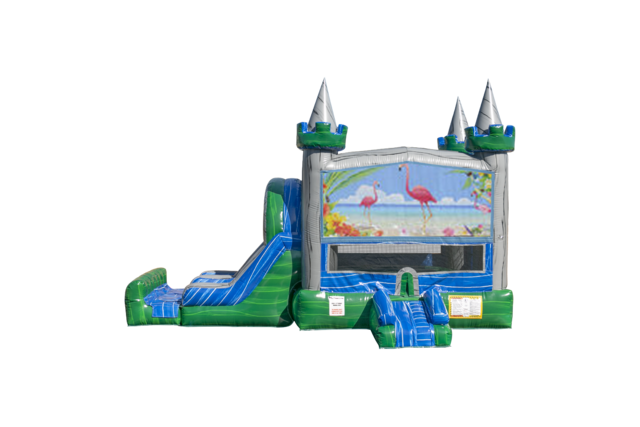 Flamingos Emerald combo Double Lane Wet/Dry with Bounce House