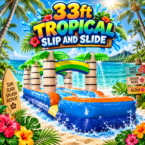 33 Ft Double Lane tropical Slip and Slide Water Slide 