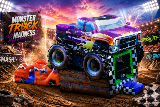 1-Monster Truck 3 in 1 water slide/Dry slide combo Bounce House rental