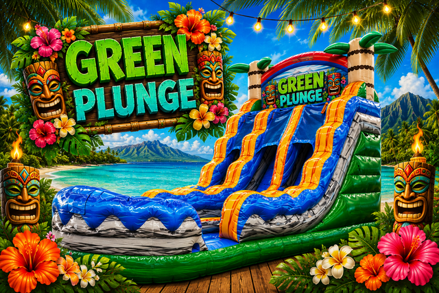 18 Ft. Green Plunge double lane with stop pool Water Slide