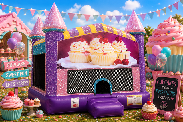 Cupcakes Inflatable Bounce house with Basketball Goal Pink