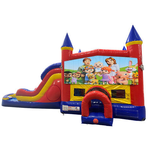 CoComelon Double Lane Dry Slide with Bounce House