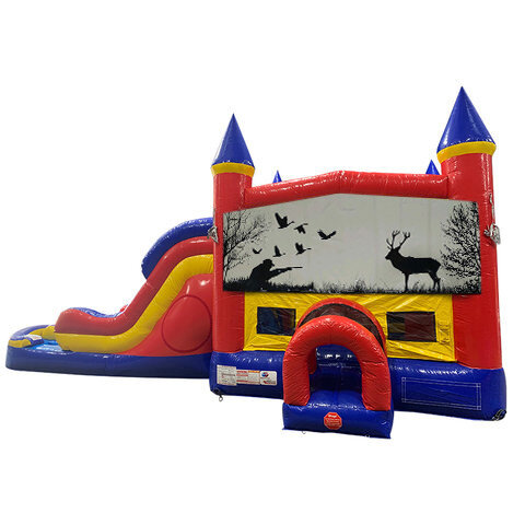 Hunting Double Lane Dry Slide with Bounce House