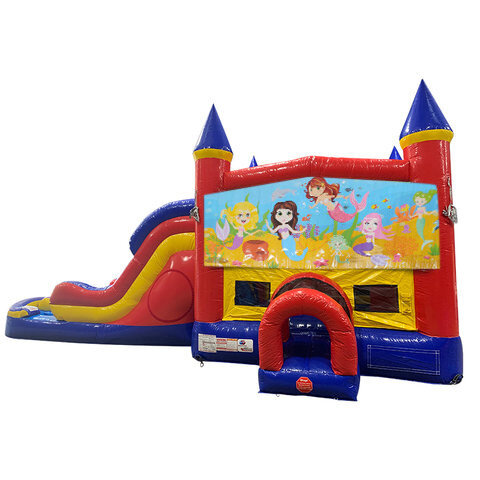 Mermaids Double Lane Dry Slide with Bounce House