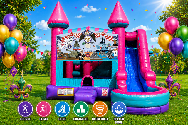 Armed Forces Inflatable Bounce House Pink Combo 7in1