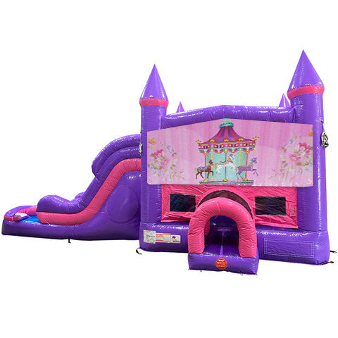 Carousel Dream Double Lane Wet/Dry Slide with Bounce House