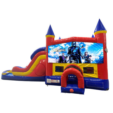 The Mandalorian Double Lane Water Slide with Bounce House