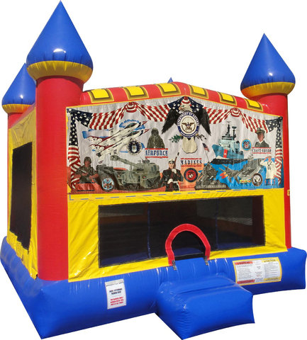 Armed Forces Inflatable bounce house with Basketball Goal
