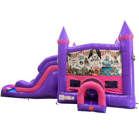Armed Forces Dream Double Lane Wet/Dry Dry Slide with Bounce House