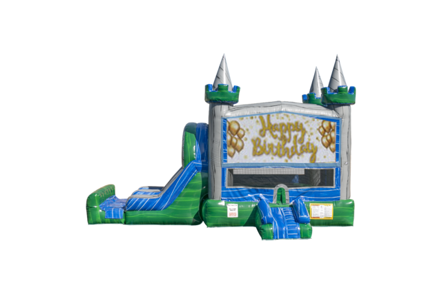 Happy Birthday Glitter Emerald combo Double Lane Wet/Dry with Bounce House