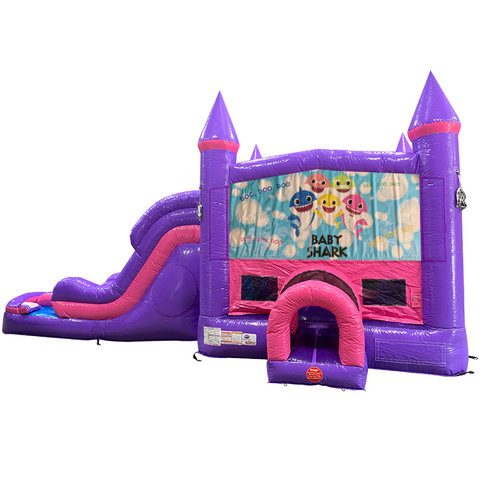 Baby Shark Dream Double Lane Wet/Dry Slide with Bounce House