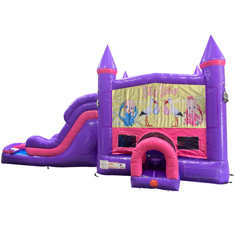 Baby Shower Dream Double Lane Wet/Dry Slide with Bounce House