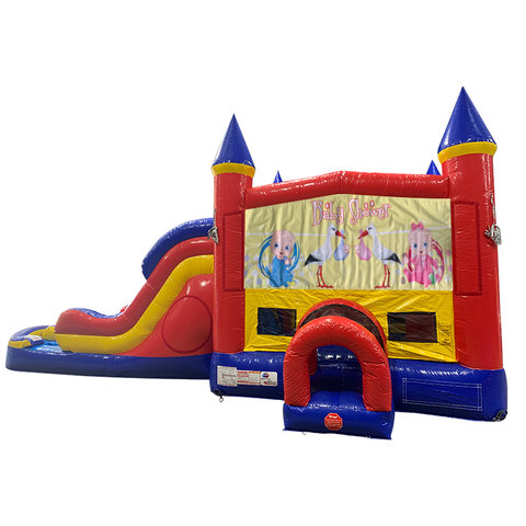 Baby Shower Double Lane Dry Slide with Bounce House