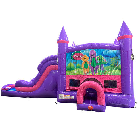 Barney Dream Double Lane Wet/Dry Slide with Bounce House