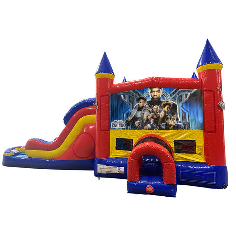 Black Panther Double Lane Dry Slide with Bounce House