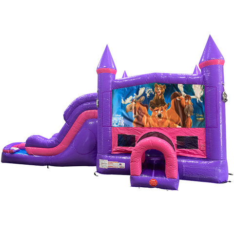 Brother Bear Dream Double Lane Wet/Dry Slide with Bounce House