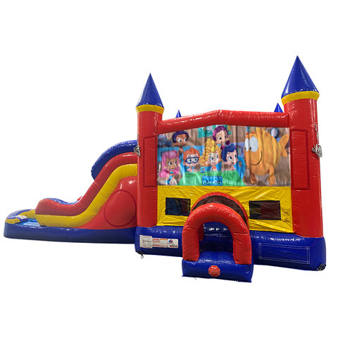 Bubble Guppies Double Lane Dry Slide with Bounce House