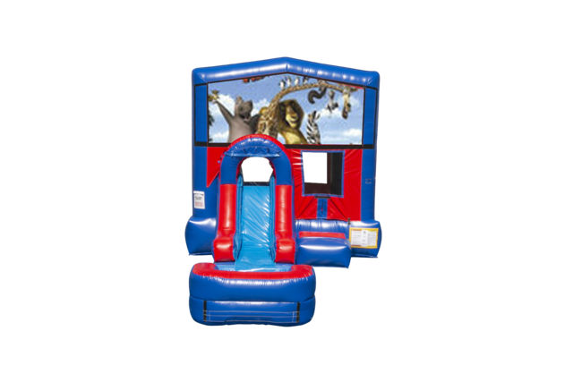 Madagasgar Ez front slide bounce house combo