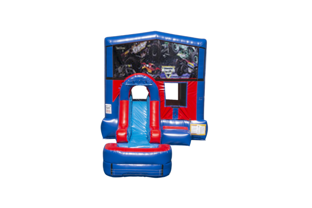 Monster Truck 2 ez front slide bounce house combo