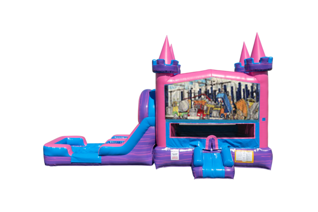 Construction Lucky princess combo Double Lane Wet/Dry with Bounce House 