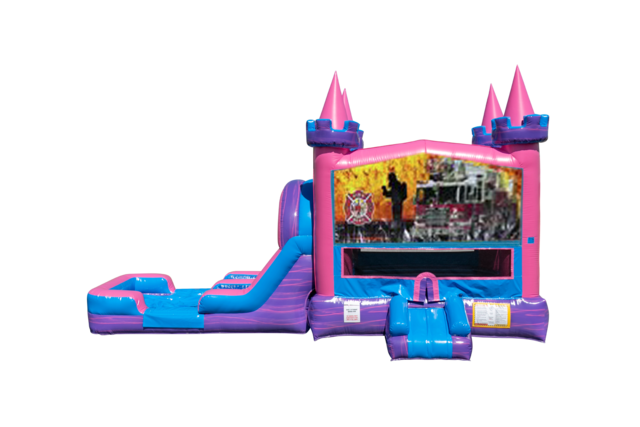 Firemen Fire Truck Lucky princess combo Double Lane Wet/Dry with Bounce House 