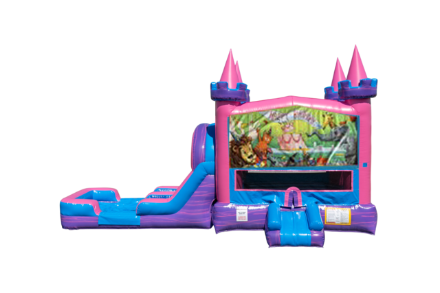 Happy Birthday Animals Lucky princess combo Double Lane Wet/Dry with Bounce House 