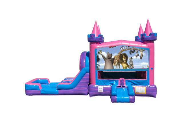 Madagasgar Lucky princess combo Double Lane Wet/Dry with Bounce House 