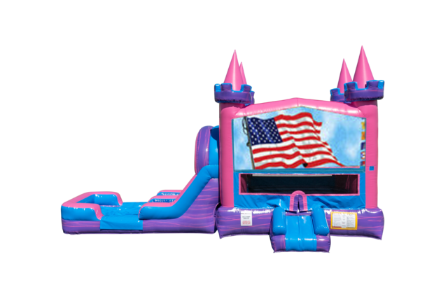 Patriotic Lucky princess combo Double Lane Wet/Dry with Bounce House 