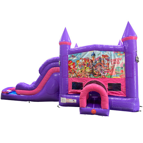 Candyland Dream Double Lane Wet/Dry Slide with Bounce House Combo