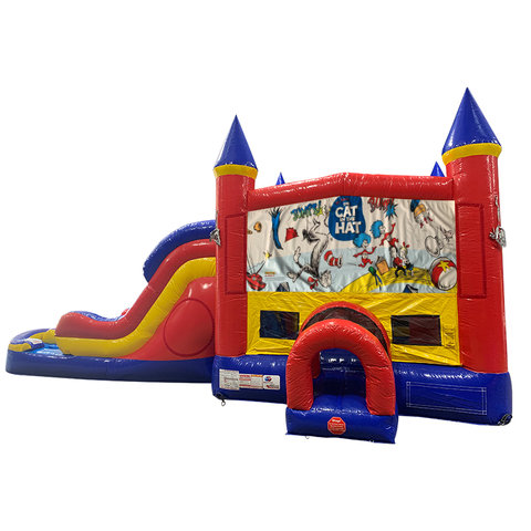 Cat in the Hat Double Lane Dry Slide with Bounce House