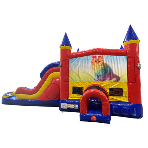 Caticorn Double Lane Dry Slide with Bounce House