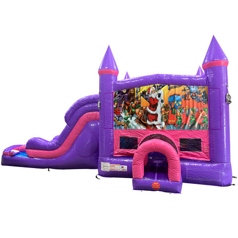 Christmas Dream Double Lane Wet/Dry Slide with Bounce House