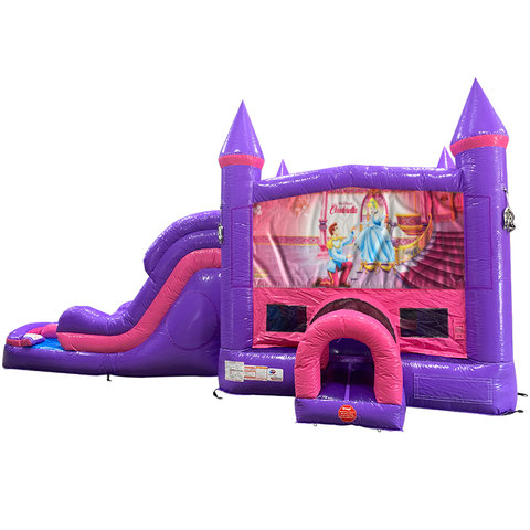 Cinderella Dream Double Lane Wet/Dry Slide with Bounce House