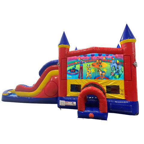 Circus Double Lane Water Slide with Bounce House