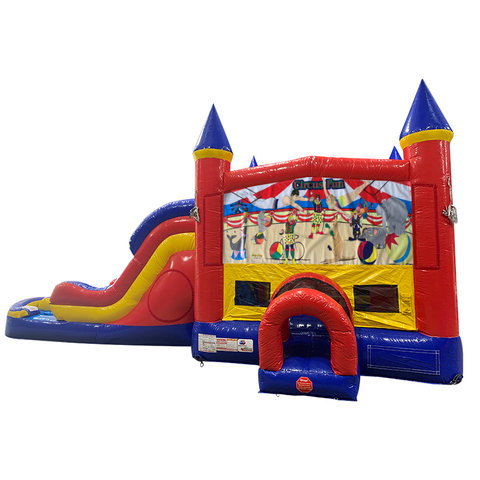 Circus Fun Double Lane Dry Slide with Bounce House
