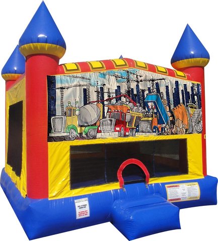 Construction bounce house with Basketball Goal