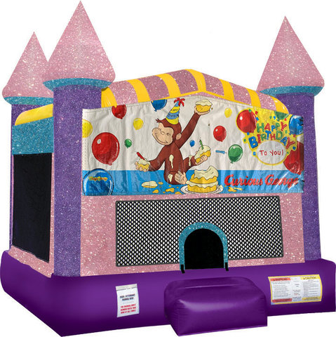 Curious George Inflatable bounce house with Basketball Goal Pink