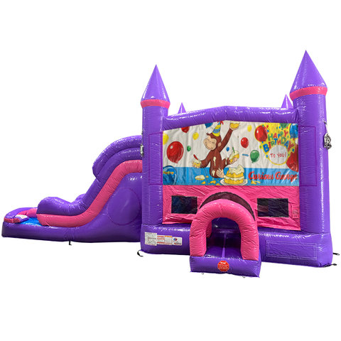 Curious George Dream Double Lane Wet/Dry Slide with Bounce House