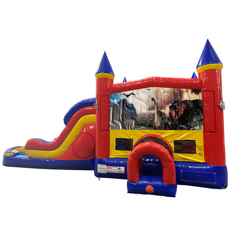Dinosaurs 2 Double Lane Water Slide with Bounce House