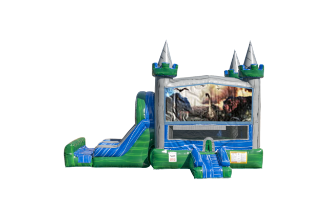 Dinosaurs (2) Emerald combo Double Lane Wet/Dry with Bounce House